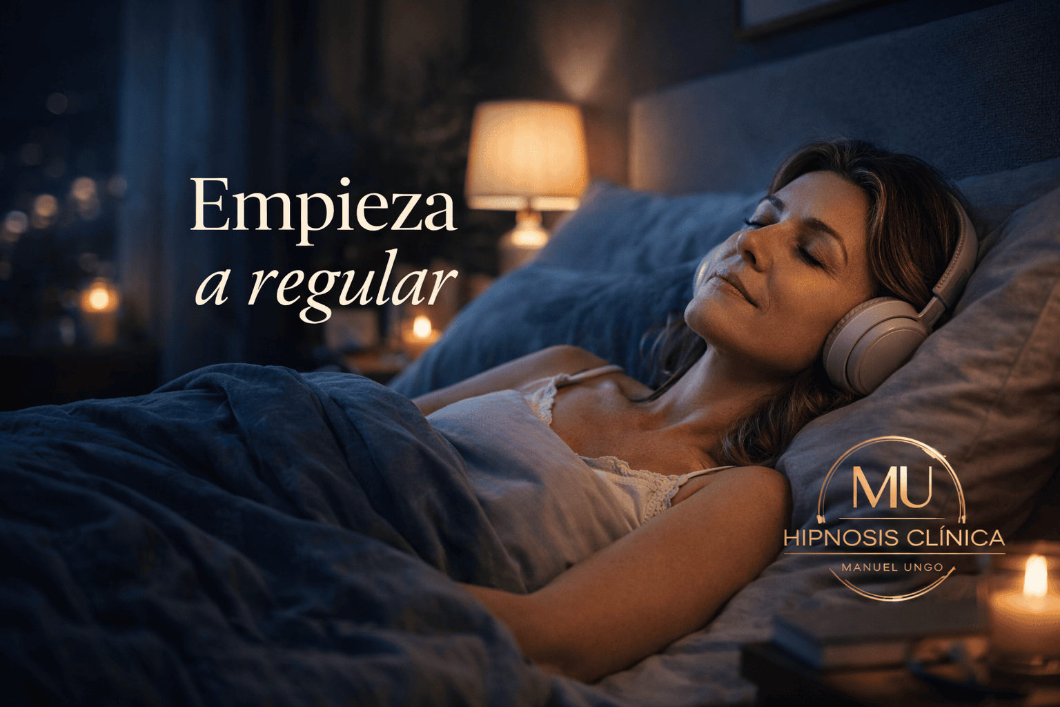 Mujer escuchando sesión clínica guiada para regular el sistema nervioso y mejorar el sueño.